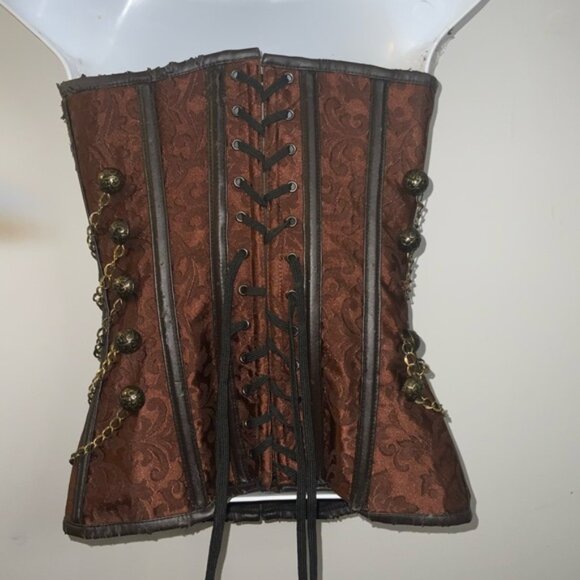 Mahogany Damask Steampunk Over-Bust Corset Top w/ Gold Accents Sz S/M - Picture 11 of 16